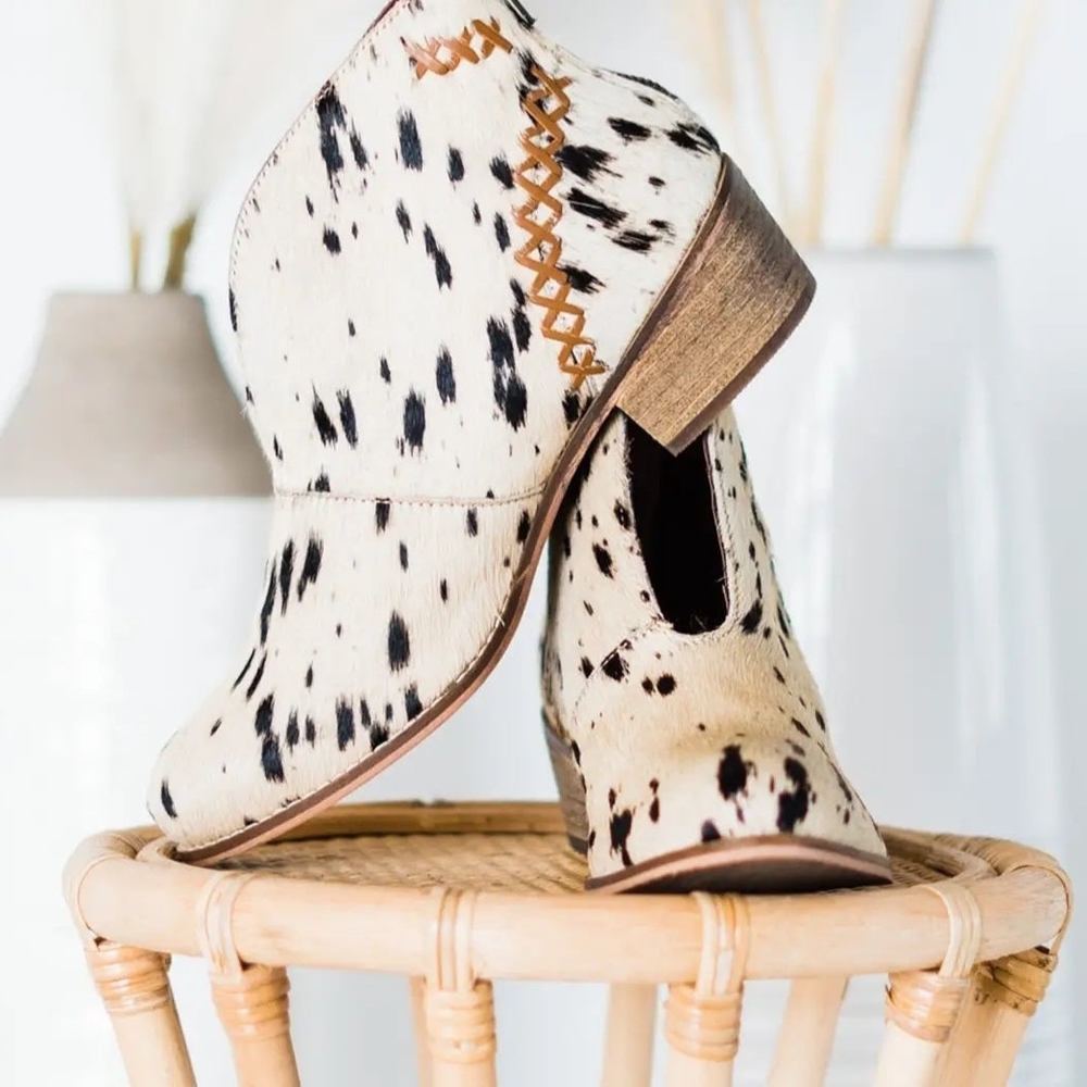Stylish Cow Print Fur Ankle Boots